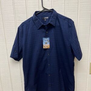 Murano NWT Men’s Large Slim Fit SS Button Up Navy Blue NEW Casual 100% Cotton
